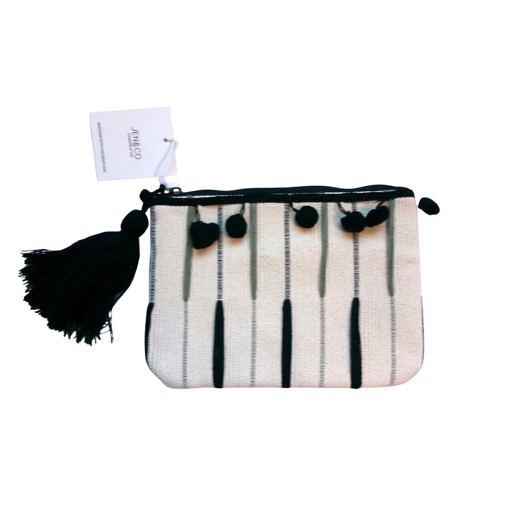 Jen & Co Handcrafted Tassel Pouch Clutch Stripe Cosmetic Bag NWT